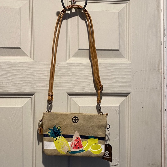 Giani Bernini Tan and Cream Crossbody Bag with Fruit Accents - Picture 1 of 8